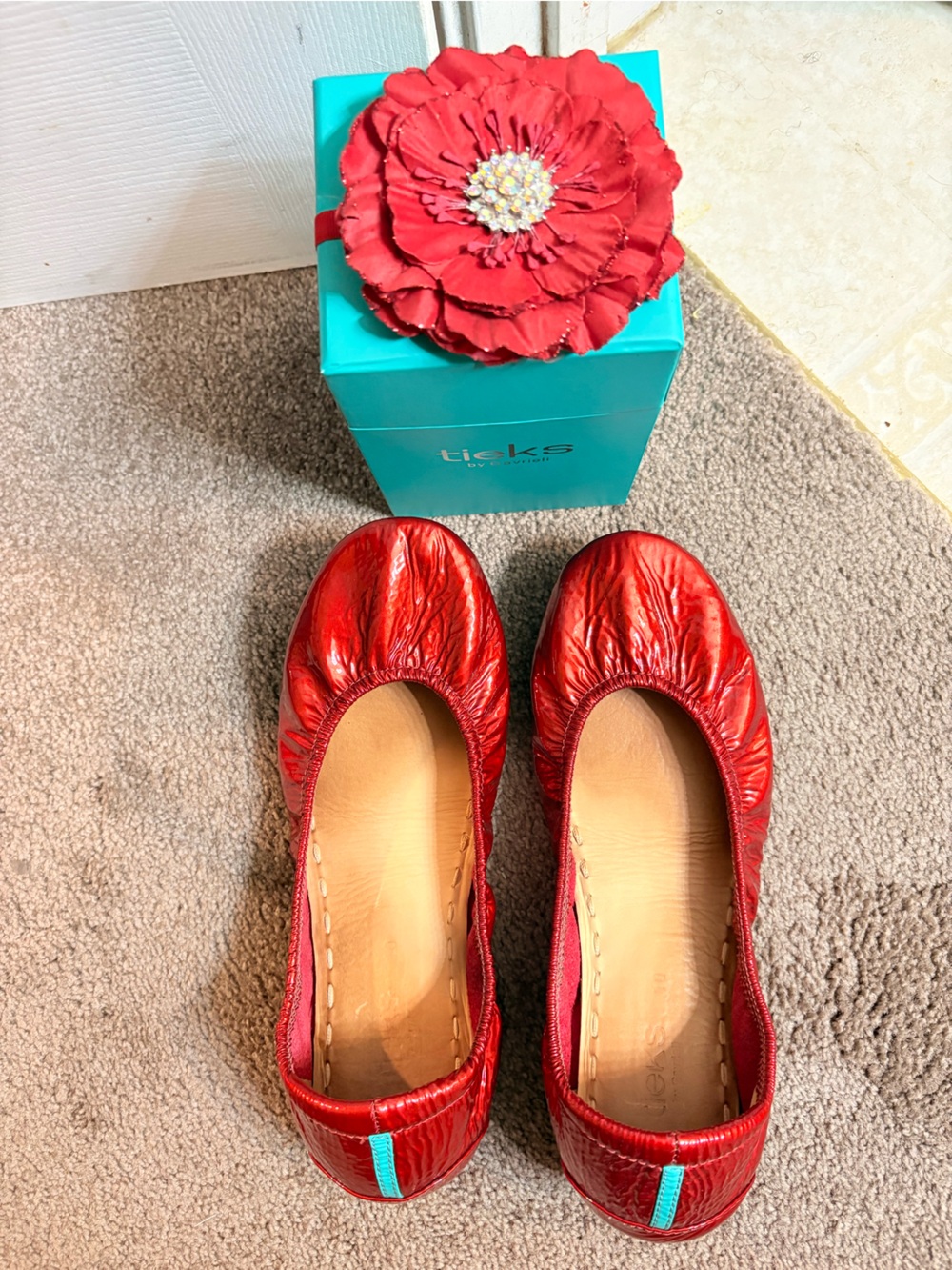 Tieks Red Diamonds- Limited Edition Leather Ballet Flats- Excellent Used Conditi